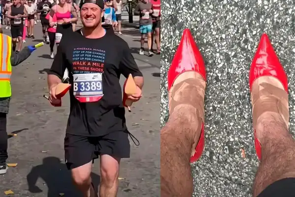 Homem percorre 42 km de salto alto vermelho para chamar atenção à violência contra mulheres